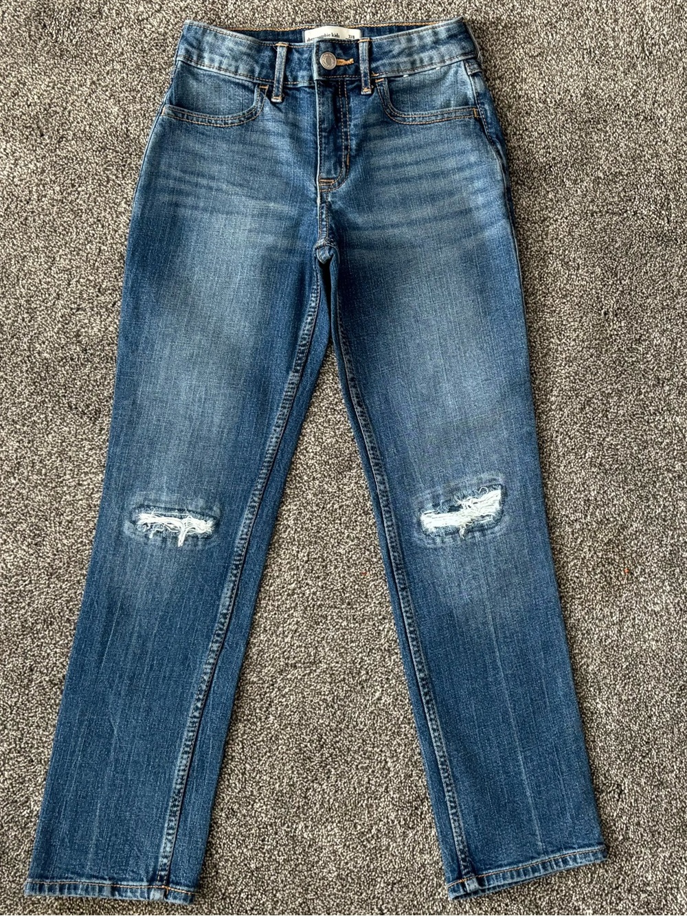 ABERCROMBIE KIDS Classic Dark Blue Distressed GIRLS Jeans | 7/8 Long